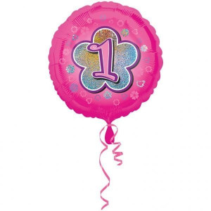 Balon Foliowy 1 Urodziny Róż Dziewczynka 43 Cm