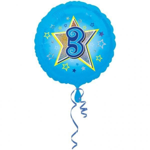 Balon Foliowy 3 Urodziny Niebieski Chłopiec 43 Cm