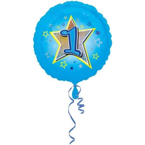 Balon Foliowy 1 Urodziny Niebieski Chłopiec 43 Cm