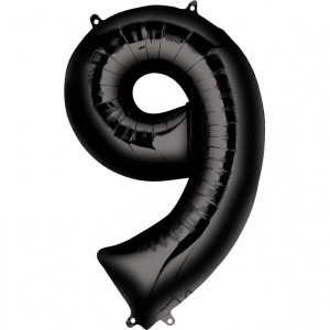 Balon Foliowy 86cm X 63cm Cyfra 9 Czarna Urodziny