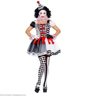 Strój Harlequin Damski Czarno-biały Błazen - L