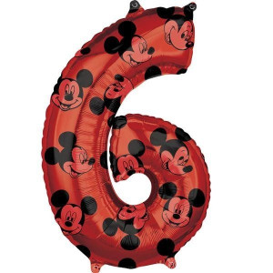 Balon Foliowy Myszka Mickey Czerwony Cyfry Cyfra 6
