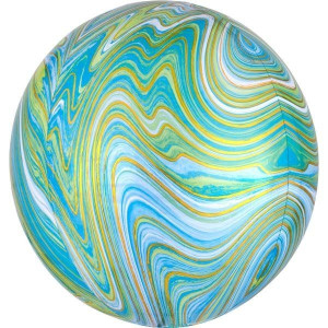 Balon Foliowy Marmur Zielono-niebieski Kula 38 Cm
