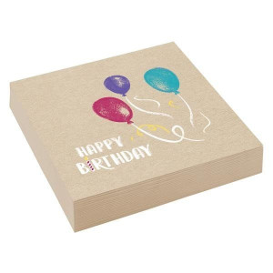 Serwetki Papierowe Beżowe Urodziny Balony 33x33 Cm