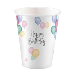 Kubeczki Papierowe Białe Balony Urodziny 250 Ml