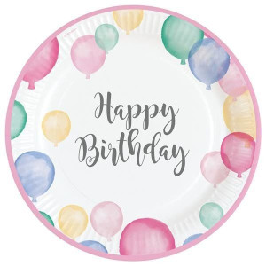 Talerzyki Papierowe Urodziny Pastel Balony 23 Cm