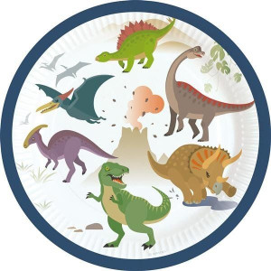 Talerzyki Papierowe Białe Dinozaury 18 Cm