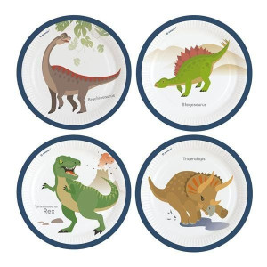 Talerzyki Papierowe Białe Dinozaury 23 Cm