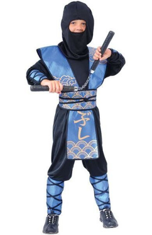 Strój Ninja Ninji Czarno-niebieski Wojownik - 140