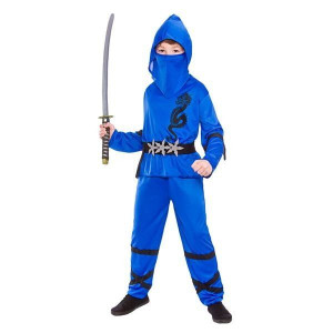 Strój Ninja Ninji Niebieski Wojownik Japoński - 140