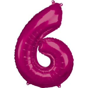Balon Foliowy Różowy Cyfra 6 Różowa 55x88 Cm