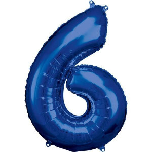 Balon Foliowy Niebieski Cyfra 6 Niebieska 55x88 Cm