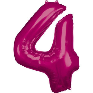 Balon Foliowy Różowy Cyfra 4 Różowa 66x88 Cm