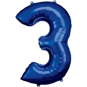 Balon Foliowy Niebieski Cyfra 3 Niebieska 53x88 Cm