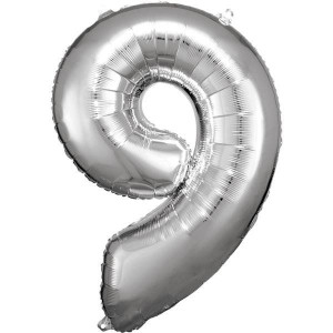 Balon Foliowy Srebrny Cyfra 9 Srebrna 63x86 Cm