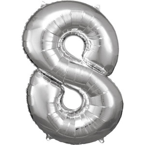 Balon Foliowy Srebrny Cyfra 8 Srebrna 53x83 Cm