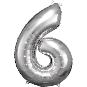 Balon Foliowy Srebrny Cyfra 6 Srebrna 55x88 Cm