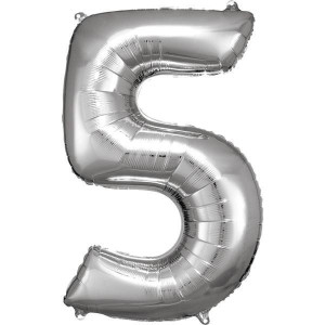 Balon Foliowy Srebrny Cyfra 5 Srebrna 58x86 Cm