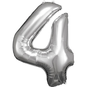 Balon Foliowy Srebrny Cyfra 4 Srebrna 66x88 Cm