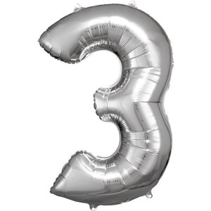 Balon Foliowy Srebrny Cyfra 3 Srebrna 53x88 Cm