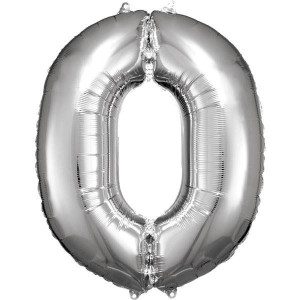Balon Foliowy Srebrny Cyfra 0 Srebrna 66x88 Cm