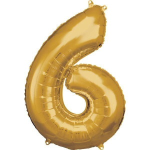 Balon Foliowy Złoty Cyfra 6 Złota 55x88 Cm