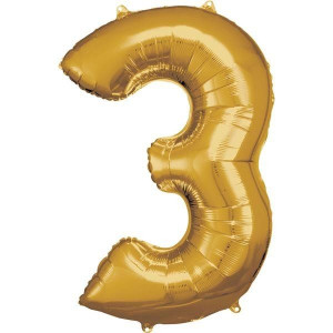 Balon Foliowy Złoty Cyfra 3 Urodziny 53x88cm Party