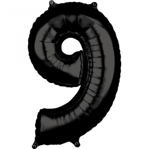 Balon Foliowy Czarny Cyfra 9 Czarna 66 Cm