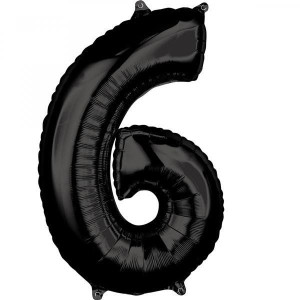 Balon Foliowy Czarny Cyfra 6 Czarna 66 Cm