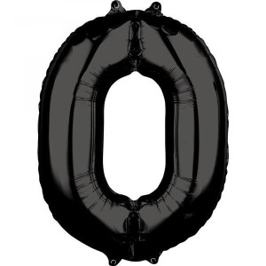 Balon Foliowy Czarny Cyfra 0 Czarna 66 Cm