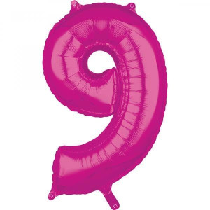 Balon Foliowy Różowy Cyfra 9 Różowa 66 Cm