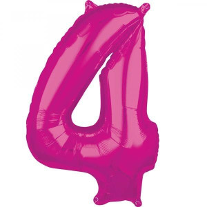 Balon Foliowy Różowy Cyfra 4 Różowa 66 Cm