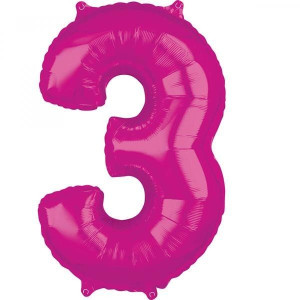 Balon Foliowy Różowy Cyfra 3 Różowa 66 Cm