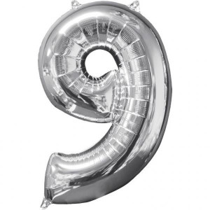 Balon Foliowy Srebrny Cyfra 9 Srebrna 66 Cm