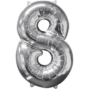 Balon Foliowy Srebrny Cyfra 8 Srebrna 66 Cm
