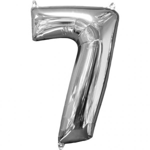 Balon Foliowy Srebrny Cyfra 7 Srebrna 66 Cm