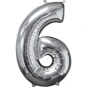 Balon Foliowy Srebry Cyfra 6 Srebrna 66 Cm