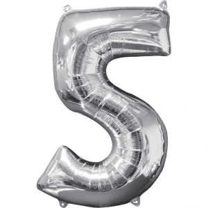 Balon Foliowy Srebrny Cyfra 5 Srebrna 66 Cm