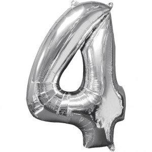 Balon Foliowy Srebrny Cyfra 4 Srebrna 66 Cm