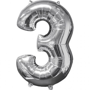 Balon Foliowy Srebrny Cyfra 3 Srebrna 66 Cm