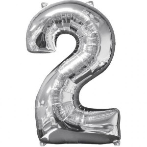 Balon Foliowy Srebrny Cyfra 2 Srebrna 66 Cm