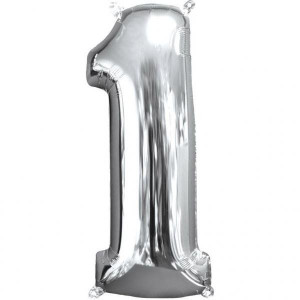 Balon Foliowy Srebrny Cyfra 1 Srebrna 66 Cm