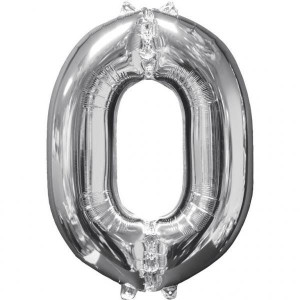Balon Foliowy Srebrny Cyfra 0 Srebrna 66 Cm