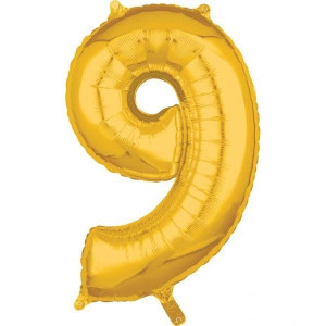 Balon Foliowy Złoty Złoto Cyfra 9 Złota 66 Cm