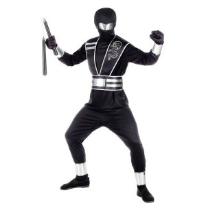 Strój Wojownik Ninja Czarno Srebrny Smok - 128