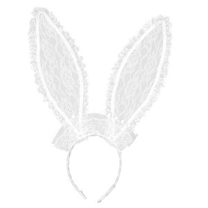 Uszy Królika Koronkowe Białe Opaska Bunny