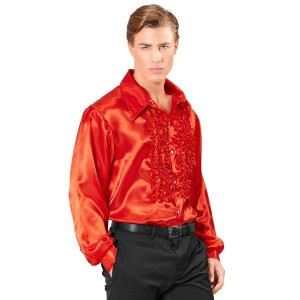 Koszula Z Żabotem Disco Satynowa Czerwona - Xl