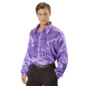 Koszula Z Żabotem Disco Satynowa Fioletowa - Xxl
