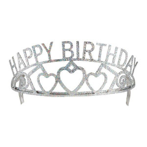 Tiara Urodzinowa Happy Birthday Srebrna Brokat