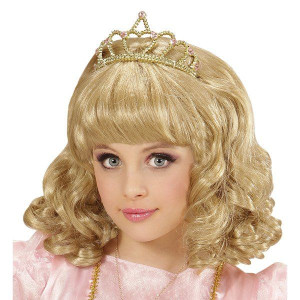 Peruka Z Tiarą Blond Loki Loczki Złoty Diadem